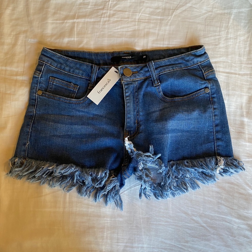Fringe denim shorts